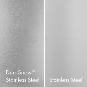 ZLINE Satin Stainless Steel (left) compared with Standard Stainless Steel (right).