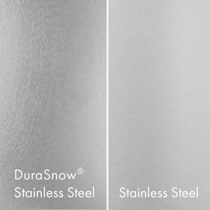 ZLINE Satin Stainless Steel (left) compared with Standard Stainless Steel (right).