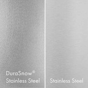 ZLINE exclusive fingerprint resistant DuraSnow® Stainless Steel (left) compared with standard stainless steel (right).