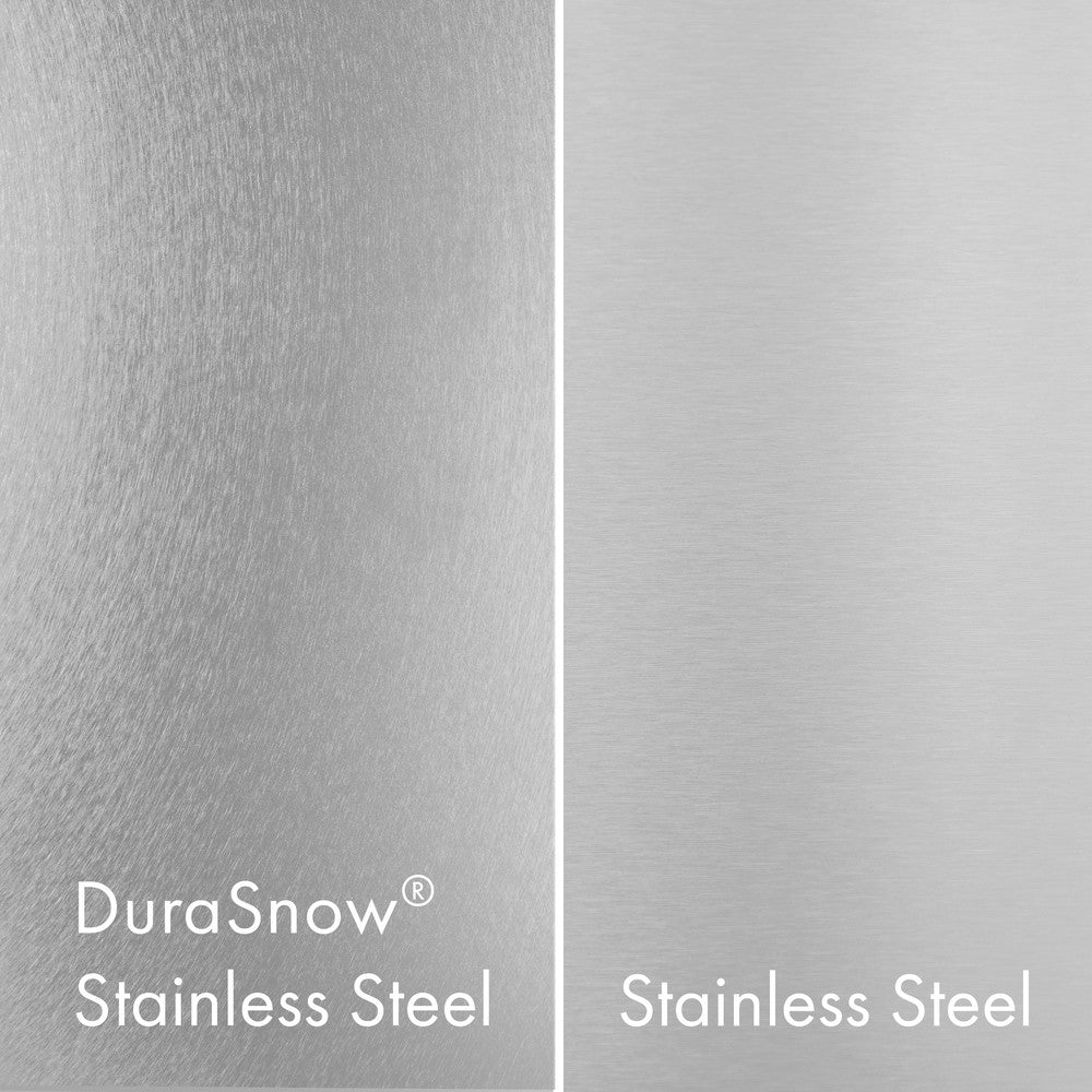 ZLINE DuraSnow® Stainless Steel (left) compared with Standard Stainless Steel (right).