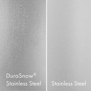 ZLINE exclusive fingerprint resistant DuraSnow® Stainless Steel (left) compared with standard stainless steel (right).