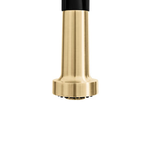 ZLINE Autograph Edition Apollo Pull Down Spring Single Handle Kitchen Faucet in Matte Black and Champagne Bronze (APL-KF-ZMBCB) spout off.