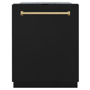 ZLINE Autograph Edition 24 in. Monument Series 3rd Rack Top Touch Control Tall Tub Dishwasher in Black Matte with Champagne Bronze Handle, 45dBa (DWMTZ-BLM-24-CB)