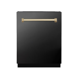 ZLINE Autograph Edition 24 in. 3rd Rack Top Control Tall Tub Dishwasher in Black Stainless Steel with Champagne Bronze Accent Handle, 51dBa (DWVZ-BS-24-CB)