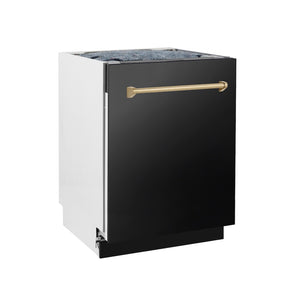 ZLINE Autograph Edition 24 in. Tallac Series 3rd Rack Top Control Built-In Tall Tub Dishwasher in Black Stainless Steel with Champagne Bronze Handle, 51dBa (DWVZ-BS-24-CB) side.
