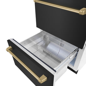 ZLINE Autograph Edition 24 in. Touchstone 168 Can Outdoor-Rated Dual Refrigerator Drawer with Black Stainless Steel Doors and Champagne Bronze Handles (RDSOZ-BS-24-CB)