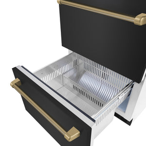 ZLINE Autograph Edition 24 in. Touchstone 168 Can Outdoor-Rated Dual Refrigerator Drawer with Black Stainless Steel Doors and Champagne Bronze Helix Handles (RDSOZ-BS-24-KCB)