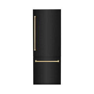 ZLINE Autograph Edition 30 in. 16.1 cu. ft. Built-In Bottom Freezer Refrigerator with Water Dispenser and Ice Maker in Black Stainless Steel with Champagne Bronze Accents (RBIVZ-BS-30-CB) main image.