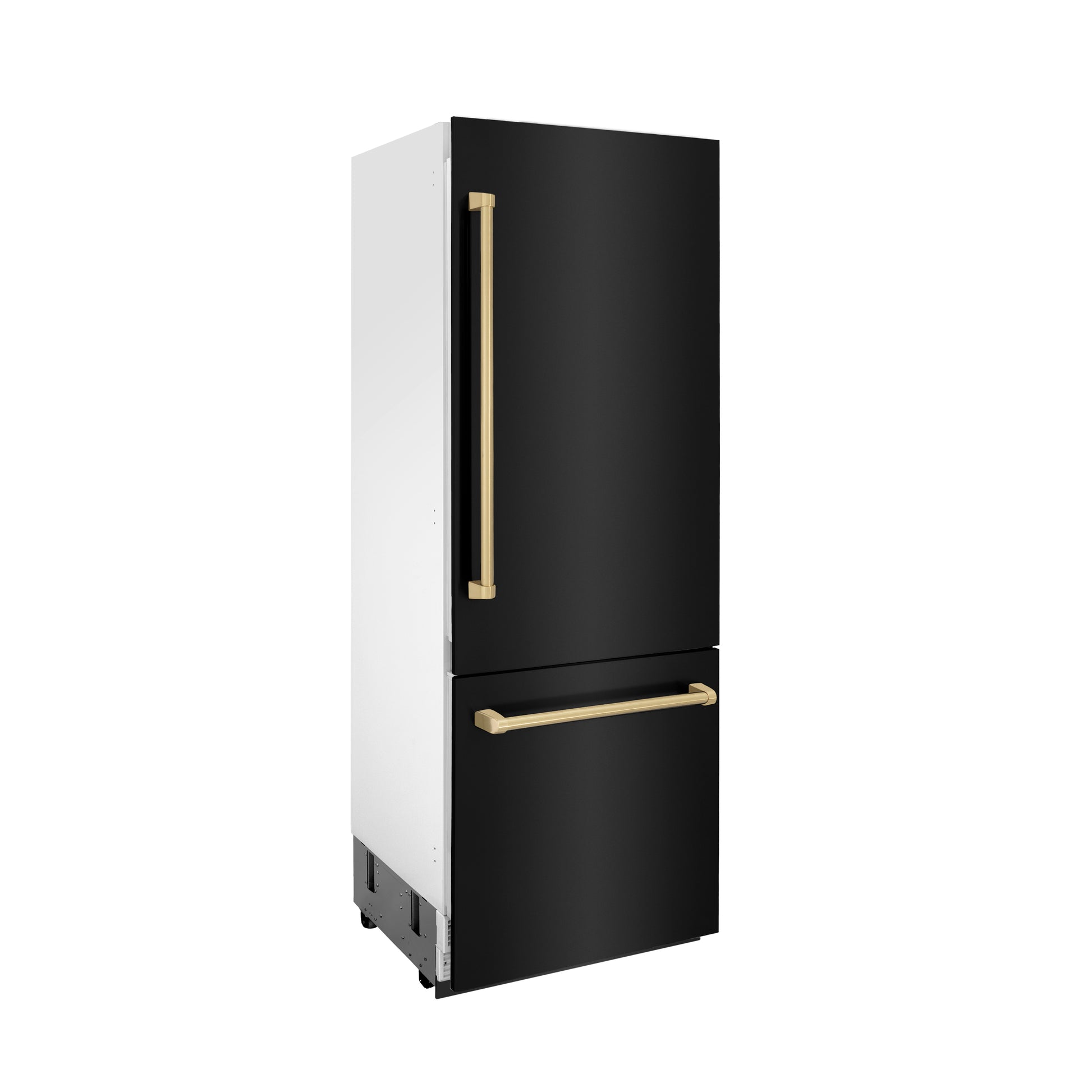 ZLINE Autograph Edition 30 in. 16.1 cu. ft. Built-in 2-Door Bottom Freezer Refrigerator with Internal Water and Ice Dispenser in Black Stainless Steel with Champagne Bronze Accents (RBIVZ-BS-30-CB) side.