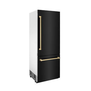 ZLINE Autograph Edition 30 in. 16.1 cu. ft. Built-in 2-Door Bottom Freezer Refrigerator with Internal Water and Ice Dispenser in Black Stainless Steel with Champagne Bronze Accents (RBIVZ-BS-30-CB) side.