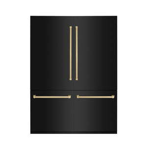 ZLINE Autograph Edition 60 in. 32.2 cu. ft. French Door Built-In Bottom Freezer Refrigerator with Water Dispenser and Ice Maker in Black Stainless Steel with Champagne Bronze Accents (RBIVZ-BS-60-CB) front, closed.