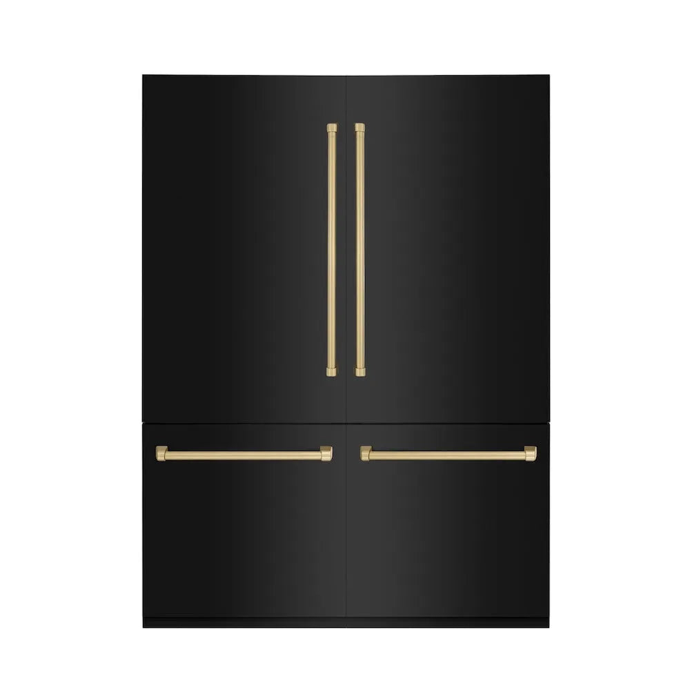ZLINE Autograph Edition 60 in. 32.2 cu. ft. French Door Built-In Bottom Freezer Refrigerator with Water Dispenser and Ice Maker in Black Stainless Steel with Champagne Bronze Accents (RBIVZ-BS-60-CB) main image.
