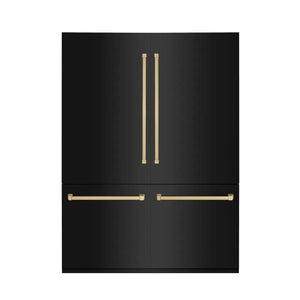 ZLINE Autograph Edition 60 in. 32.2 cu. ft. French Door Built-In Bottom Freezer Refrigerator with Water Dispenser and Ice Maker in Black Stainless Steel with Champagne Bronze Accents (RBIVZ-BS-60-CB) main image.