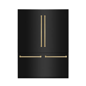 ZLINE Autograph Edition 60 in. 32.2 cu. ft. Built-in 4-Door French Door Refrigerator with Internal Water and Ice Dispenser in Black Stainless Steel with Polished Gold Accents (RBIVZ-BS-60-G)