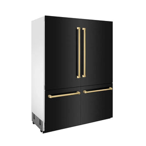 ZLINE Autograph Edition 60 in. 32.2 cu. ft. French Door Built-In Bottom Freezer Refrigerator with Water Dispenser and Ice Maker in Black Stainless Steel with Polished Gold Accents (RBIVZ-BS-60-G) side.