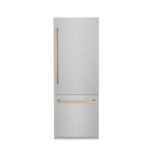 ZLINE Autograph Edition 30 in. 16.1 cu. ft. Built-in 2-Door Bottom Freezer Refrigerator with Internal Water and Ice Dispenser in Fingerprint Resistant Stainless Steel with Champagne Bronze Accents (RBIVZ-SN-30-CB)