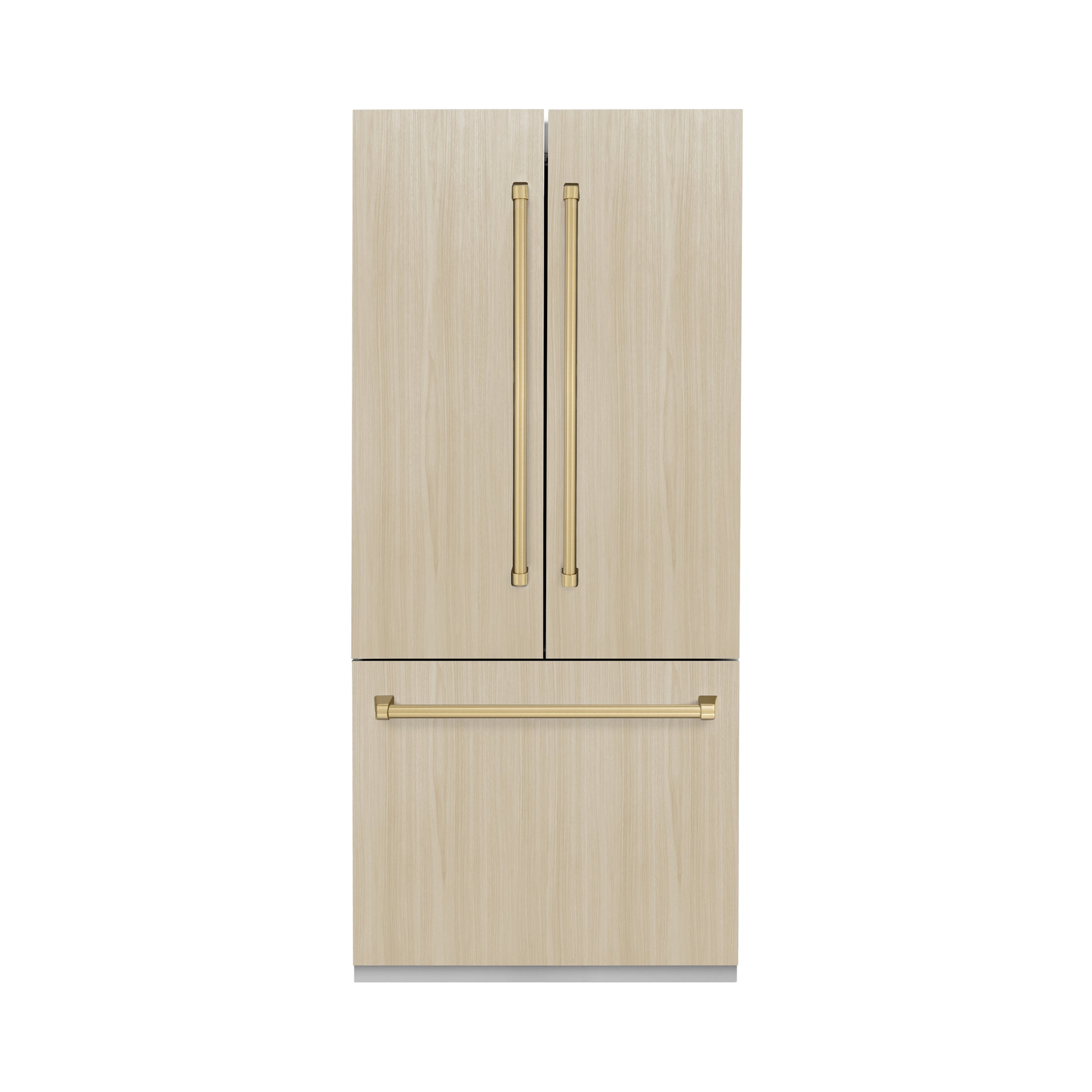 ZLINE Autograph Edition 36 in. 19.6 cu. ft. Panel Ready French Door Built-In Bottom Freezer Refrigerator with Water Dispenser and Ice Maker with Graphite Gray Interior and Champagne Bronze Accents (GRBIVZ-36-CB)