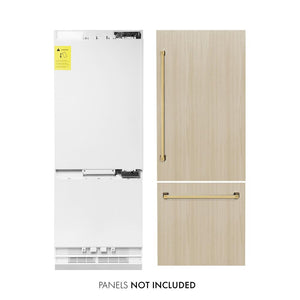 ZLINE Autograph Edition 30 in. 16.1 cu. ft. Panel Ready Built-In Bottom Freezer Refrigerator with Water Dispenser and Ice Maker with Polished Gold Accents (RBIVZ-30-G)