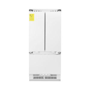 ZLINE Autograph Edition 36 in. 19.6 cu. ft. Panel Ready French Door Built-In Bottom Freezer Refrigerator with Water Dispenser and Ice Maker with Matte Black Accents (RBIVZ-36-MB) front, no panels, closed.