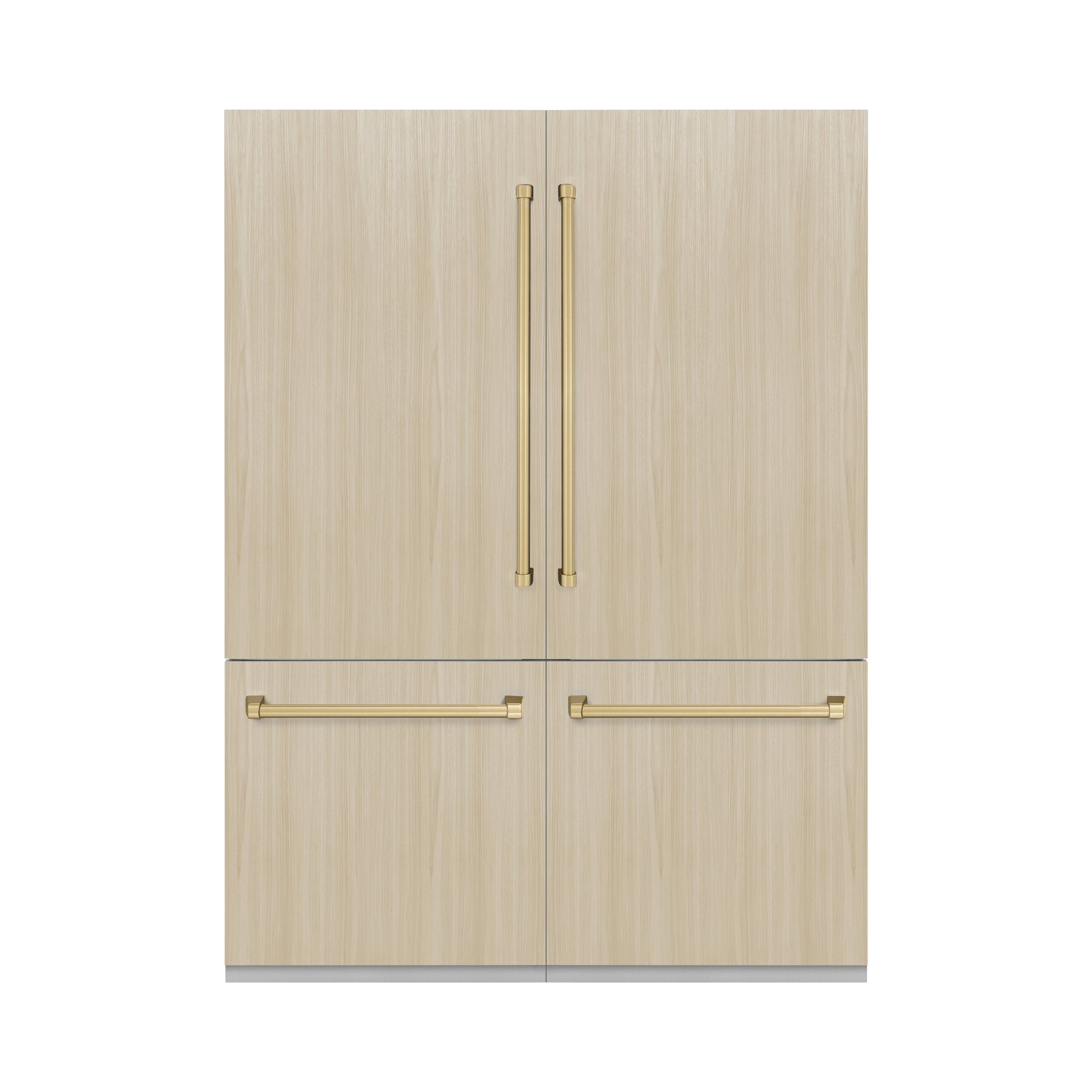 ZLINE Autograph Edition 60 in. 32.2 cu. ft. Panel Ready French Door Built-In Bottom Freezer Refrigerator with Water Dispenser and Ice Maker with Champagne Bronze Accents (RBIVZ-60-CB) front, with custom panels on.