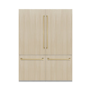 ZLINE Autograph Edition 60 in. 32.2 cu. ft. Panel Ready French Door Built-In Bottom Freezer Refrigerator with Water Dispenser and Ice Maker with Champagne Bronze Accents (RBIVZ-60-CB) front, closed, with panels.