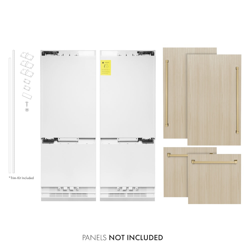 ZLINE Autograph Edition 60 in. 32.2 cu. ft. Panel Ready French Door Built-In Bottom Freezer Refrigerator with Water Dispenser and Ice Maker with Champagne Bronze Accents (RBIVZ-60-CB) main image.