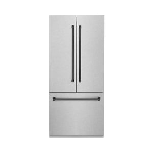 ZLINE Autograph Edition 36 in. 19.6 cu. ft. French Door Built-In Bottom Freezer Refrigerator with Water Dispenser and Ice Maker in Satin Stainless Steel with Matte Black Accents (RBIVZ-SN-36-MB) main image.