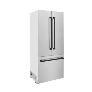 ZLINE Autograph Edition 36 in. 19.6 cu. ft. French Door Built-In Bottom Freezer Refrigerator with Water Dispenser and Ice Maker in Satin Stainless Steel with Matte Black Accents (RBIVZ-SN-36-MB) side.