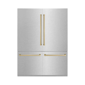 ZLINE Autograph Edition 60 in. 32.2 cu. ft. French Door Built-In Bottom Freezer Refrigerator with Water Dispenser and Ice Maker in Satin Stainless Steel with Champagne Bronze Accents (RBIVZ-SN-60-CB) main image.