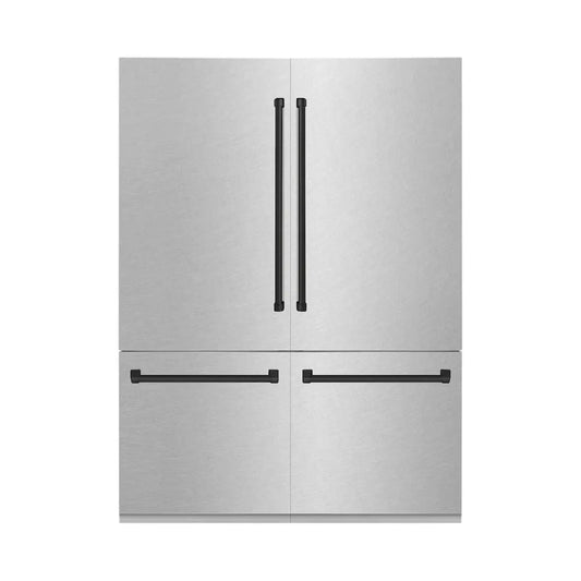 ZLINE Autograph Edition 60 in. 32.2 cu. ft. French Door Built-In Bottom Freezer Refrigerator with Water Dispenser and Ice Maker in Satin Stainless Steel with Matte Black Accents (RBIVZ-SN-60-MB) main image.