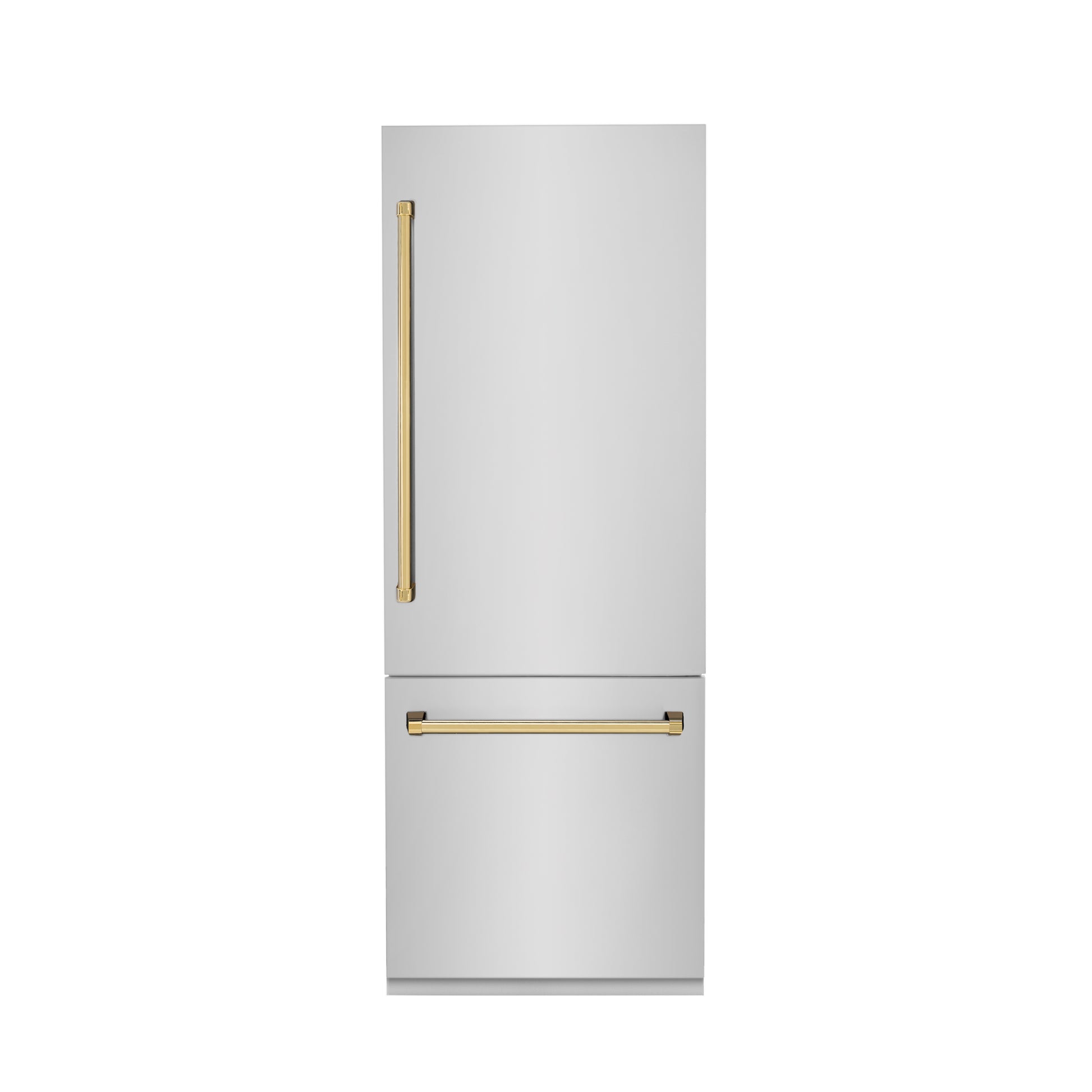 ZLINE Autograph Edition 30 in. 16.1 cu. ft. Built-in 2-Door Bottom Freezer Refrigerator with Internal Water and Ice Dispenser in Stainless Steel with Polished Gold Accents (RBIVZ-304-30-G)