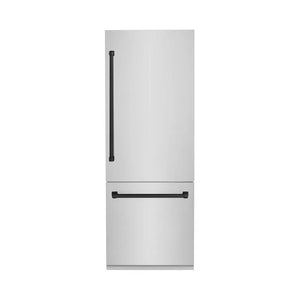 ZLINE Autograph Edition 30 in. 16.1 cu. ft. Built-In Bottom Freezer Refrigerator with Water Dispenser and Ice Maker in Stainless Steel with Matte Black Accents (RBIVZ-304-30-MB) main image.