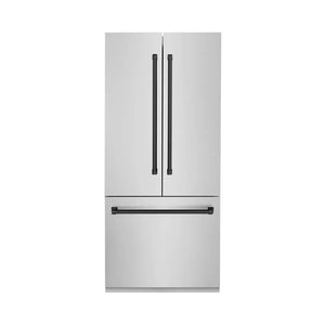 ZLINE Autograph Edition 36 in. 19.6 cu. ft. French Door Built-In Bottom Freezer Refrigerator with Water Dispenser and Ice Maker in Stainless Steel with Matte Black Accents (RBIVZ-304-36-MB) main image.