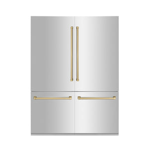 ZLINE Autograph Edition 60 in. 32.2 cu. ft. Built-in 4-Door French Door Refrigerator with Internal Water and Ice Dispenser in Stainless Steel with Champagne Bronze Accents (RBIVZ-304-60-CB)