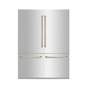 ZLINE Autograph Edition 60 in. 32.2 cu. ft. French Door Built-In Bottom Freezer Refrigerator with Water Dispenser and Ice Maker in Stainless Steel with Champagne Bronze Accents (RBIVZ-304-60-CB) main image.