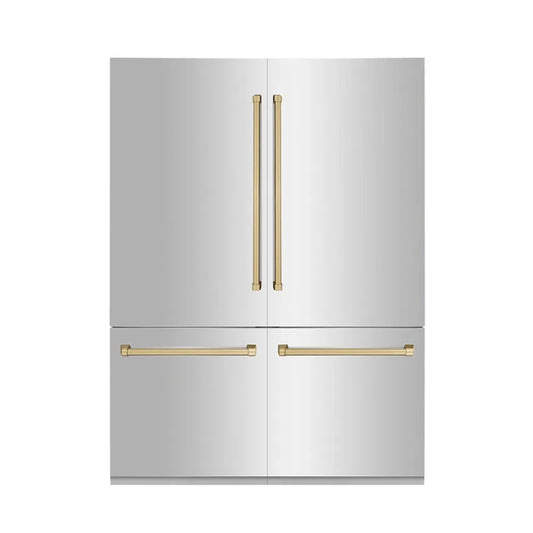 ZLINE Autograph Edition 60 in. 32.2 cu. ft. French Door Built-In Bottom Freezer Refrigerator with Water Dispenser and Ice Maker in Stainless Steel with Champagne Bronze Accents (RBIVZ-304-60-CB) main image.