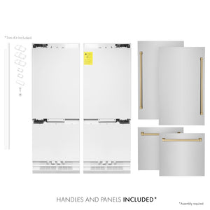 ZLINE Autograph Edition 60 in. 32.2 cu. ft. French Door Built-In Bottom Freezer Refrigerator with Water Dispenser and Ice Maker in Stainless Steel with Champagne Bronze Accents (RBIVZ-304-60-CB) main image.