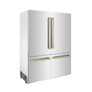ZLINE Autograph Edition 60 in. 32.2 cu. ft. Built-in 4-Door French Door Refrigerator with Internal Water and Ice Dispenser in Stainless Steel with Champagne Bronze Accents (RBIVZ-304-60-CB) side.