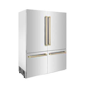 ZLINE Autograph Edition 60 in. 32.2 cu. ft. Built-in 4-Door French Door Refrigerator with Internal Water and Ice Dispenser in Stainless Steel with Champagne Bronze Accents (RBIVZ-304-60-CB)