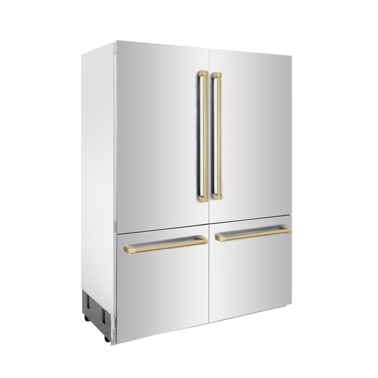 ZLINE Autograph Edition 60 in. 32.2 cu. ft. Built-in 4-Door French Door Refrigerator with Internal Water and Ice Dispenser in Stainless Steel with Champagne Bronze Accents (RBIVZ-304-60-CB)