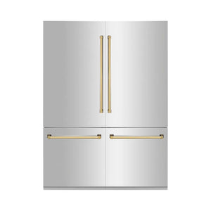 ZLINE Autograph Edition 60 in. 32.2 cu. ft. French Door Built-In Bottom Freezer Refrigerator with Water Dispenser and Ice Maker in Stainless Steel with Polished Gold Accents (RBIVZ-304-60-G) main image.