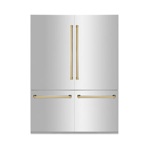 ZLINE Autograph Edition 60 in. 32.2 cu. ft. Built-in 4-Door French Door Refrigerator with Internal Water and Ice Dispenser in Stainless Steel with Polished Gold Accents (RBIVZ-304-60-G) 