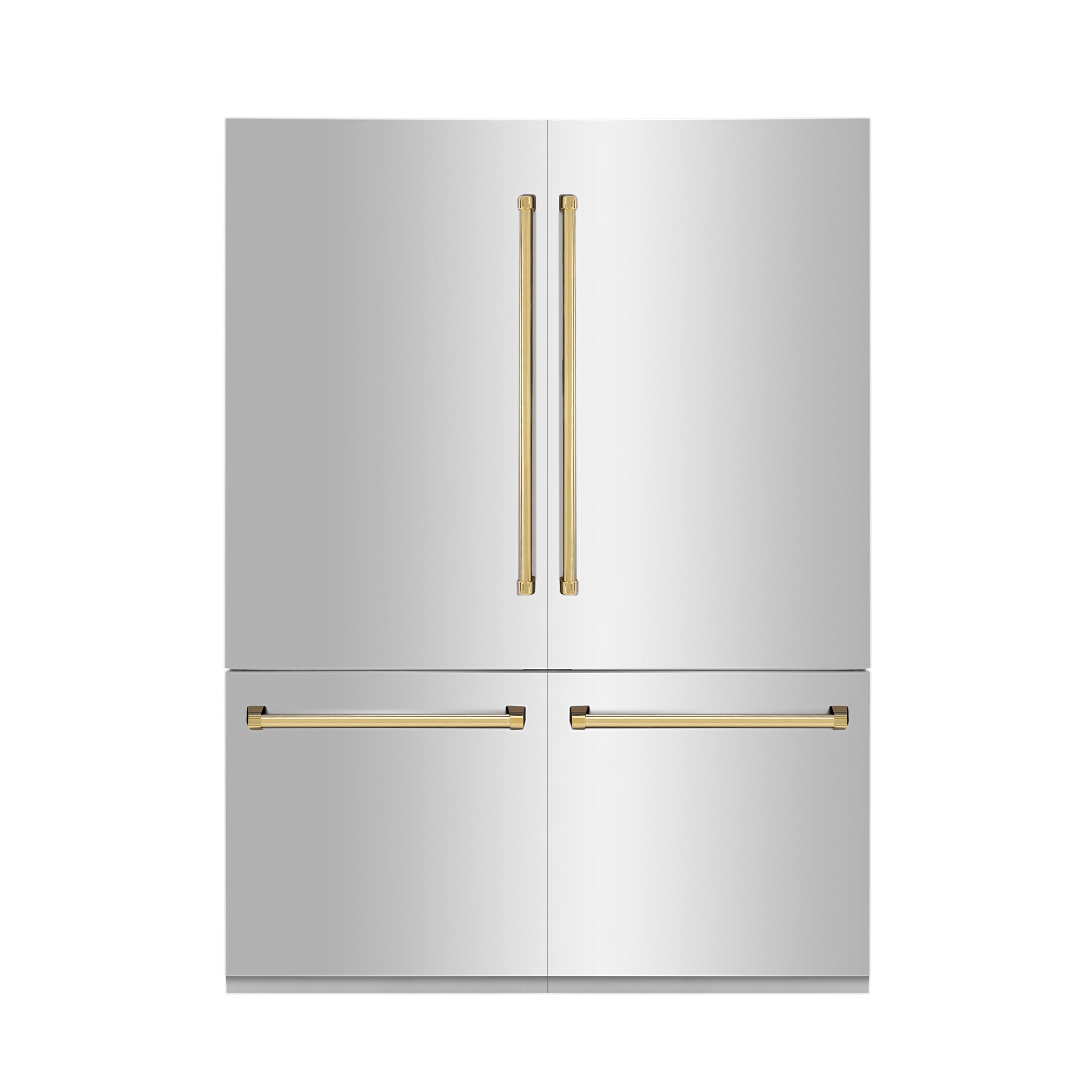 ZLINE Autograph Edition 60 in. 32.2 cu. ft. Built-in 4-Door French Door Refrigerator with Internal Water and Ice Dispenser in Stainless Steel with Polished Gold Accents (RBIVZ-304-60-G)