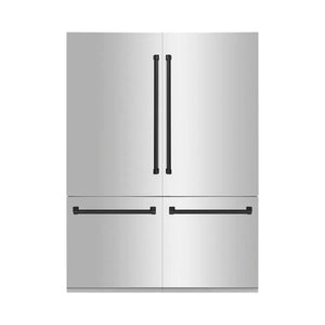 ZLINE Autograph Edition 60 in. 32.2 cu. ft. French Door Built-In Bottom Freezer Refrigerator with Water Dispenser and Ice Maker in Stainless Steel with Matte Black Accents (RBIVZ-304-60-MB) main image.