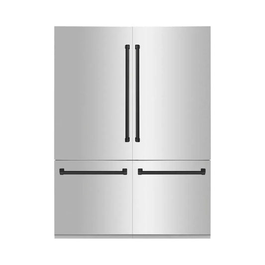 ZLINE Autograph Edition 60 in. 32.2 cu. ft. French Door Built-In Bottom Freezer Refrigerator with Water Dispenser and Ice Maker in Stainless Steel with Matte Black Accents (RBIVZ-304-60-MB) main image.