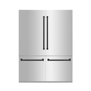 ZLINE Autograph Edition 60 in. 32.2 cu. ft. Built-in 4-Door French Door Refrigerator with Internal Water and Ice Dispenser in Stainless Steel with Matte Black Accents (RBIVZ-304-60-MB) front, closed.