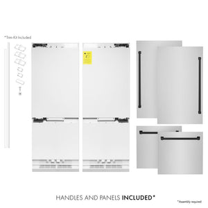 ZLINE Autograph Edition 60 in. 32.2 cu. ft. French Door Built-In Bottom Freezer Refrigerator with Water Dispenser and Ice Maker in Stainless Steel with Matte Black Accents (RBIVZ-304-60-MB) front. Next to panels and handles.