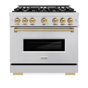 ZLINE Autograph Edition 36 in. 5.2 cu. ft. Classic Dual Fuel Range with 6 Burner Gas Cooktop and Electric Convection Oven in Stainless Steel with Champagne Bronze Accents (CDRZ-36-CB)