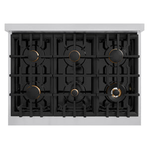 ZLINE Autograph Edition 36 in. 5.2 cu. ft. Classic Dual Fuel Range with 6 Burner Gas Cooktop and Electric Convection Oven in Stainless Steel with Polished Gold Accents (CDRZ-36-G)