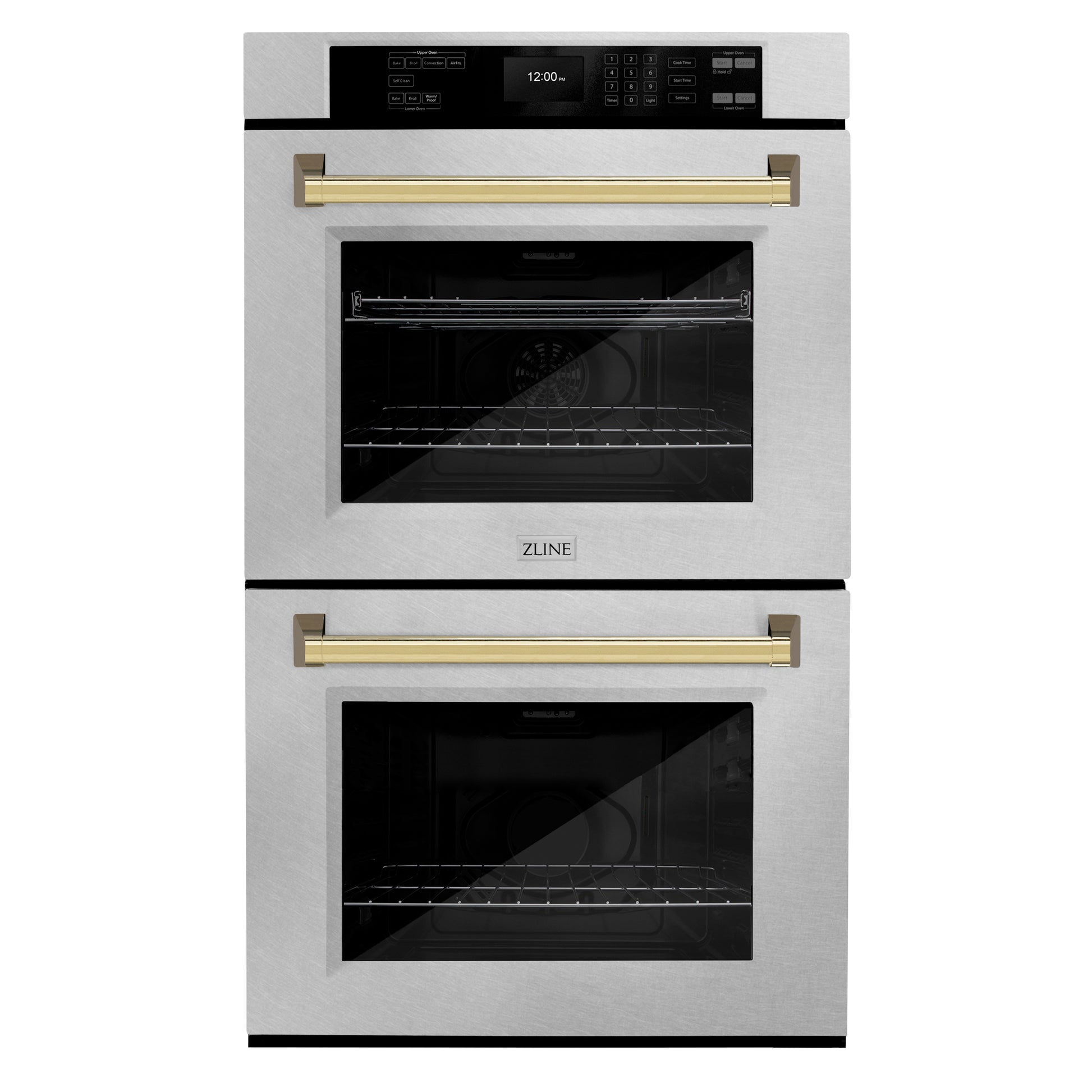 ZLINE Autograph Edition 30 in. Professional True Convection Double Wall Oven with Air Fry and Self Clean in DuraSnow® Stainless Steel with Polished Gold Handles (WADSZ-30-G)